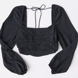 NWT Bambi Ruched Cropped LongSleeve Blouse Black S
